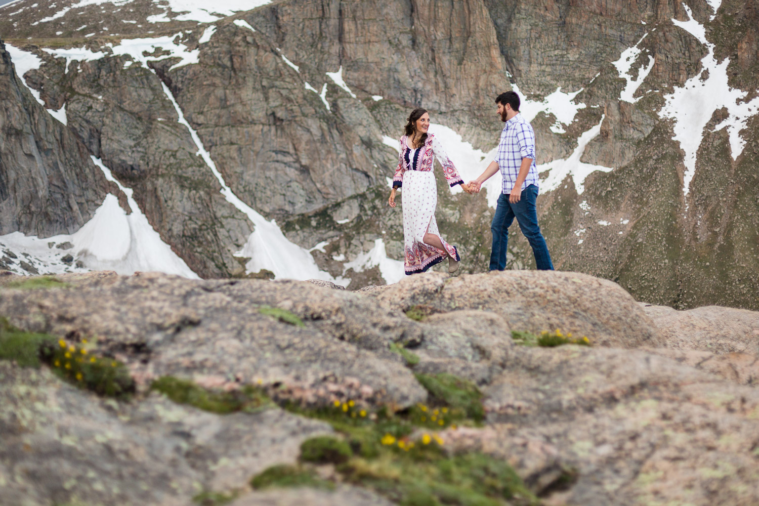 Mt Evans Engagement Photos with Snowy Backdrop