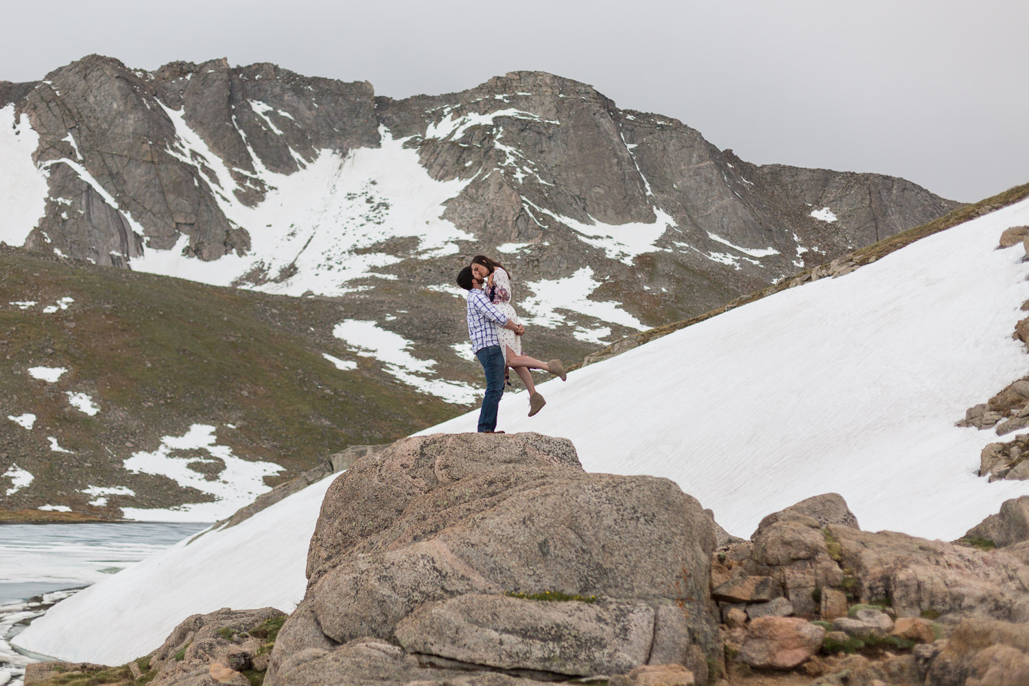 Mt Evans Engagement Photos with Snowy Backdrop