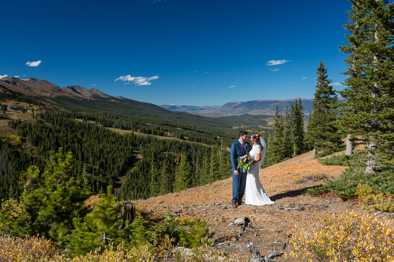 Breckenridge Ten Mile Station Wedding Couple Portraits on Mountain