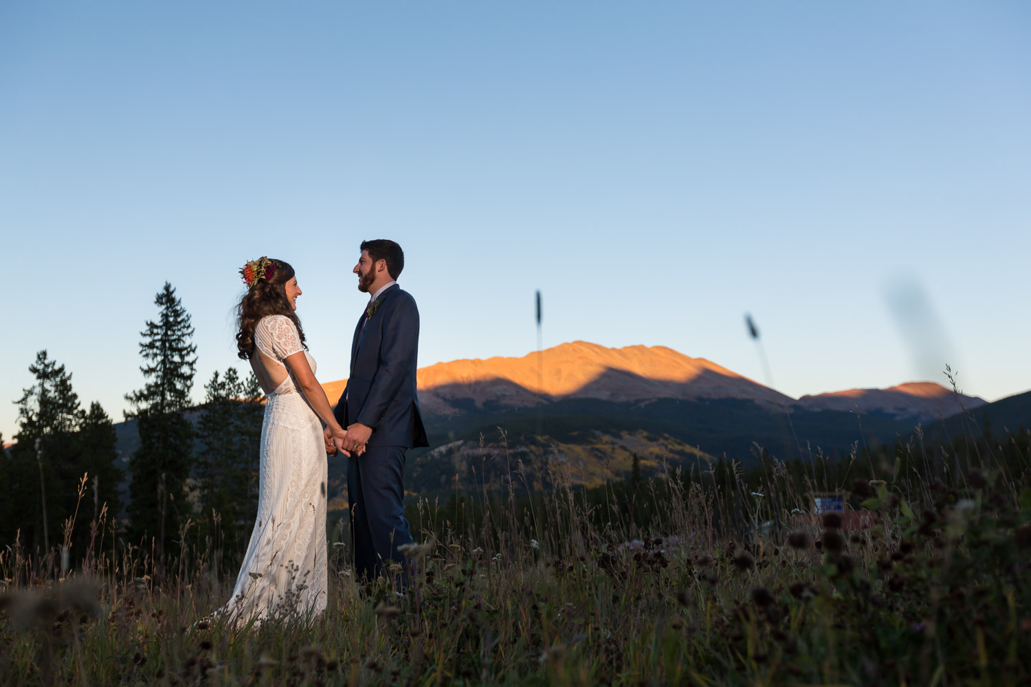 Breckenridge Ten Mile Station Wedding Sunset Portraits with Fall Colors