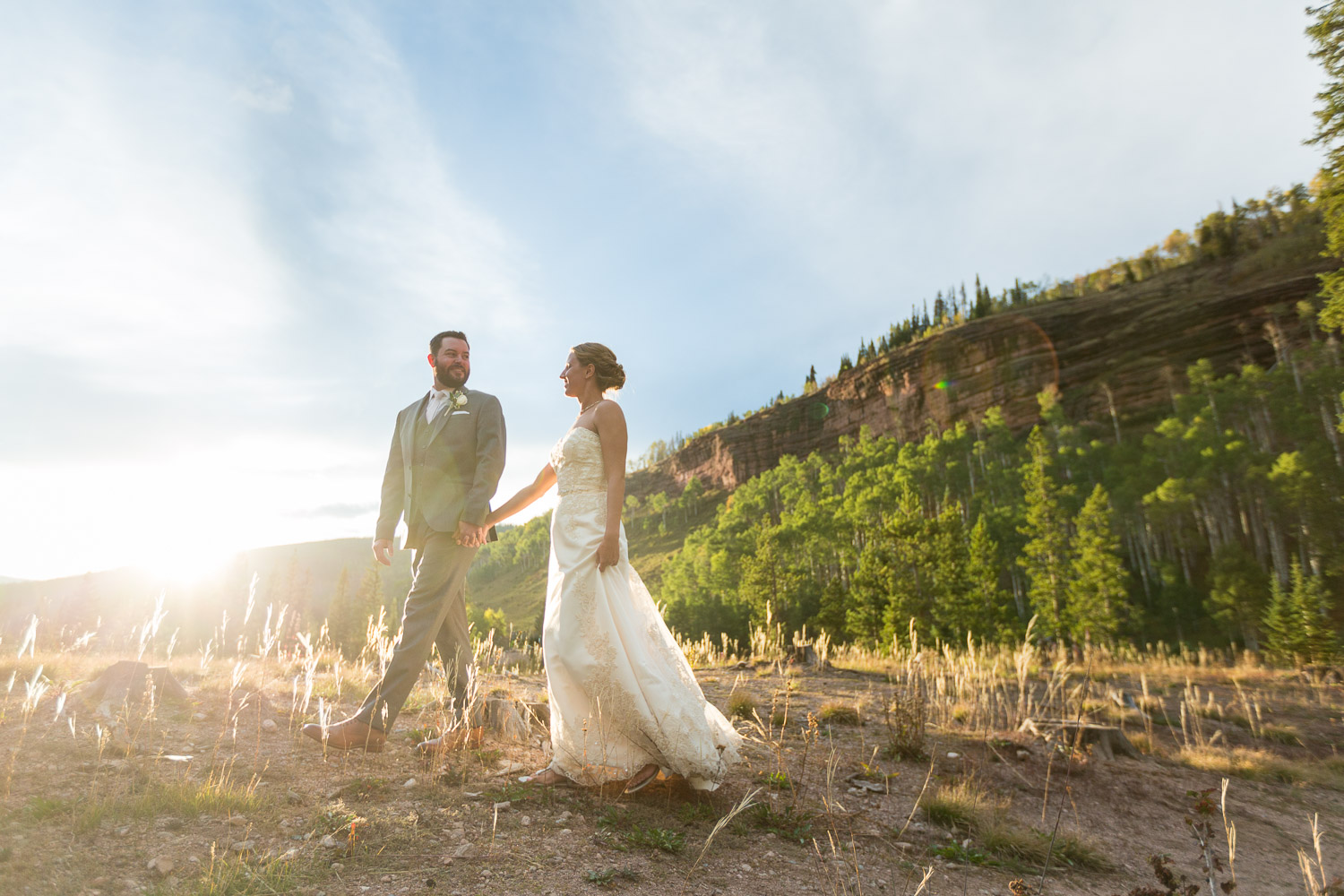 Piney River Ranch Wedding Couple Portraits at Sunset