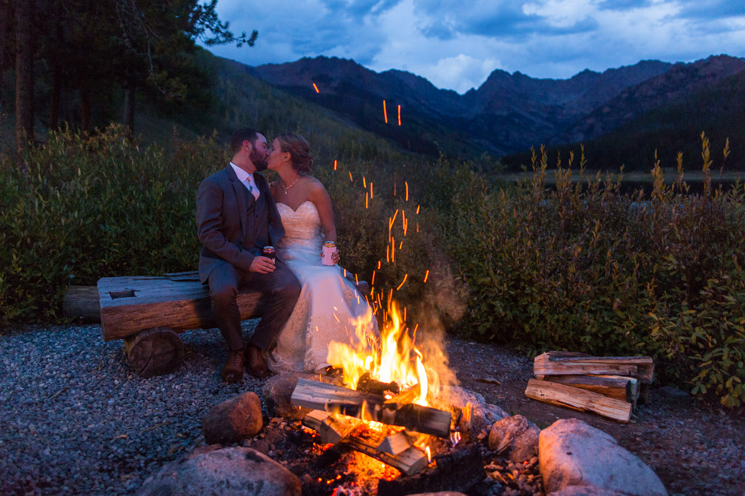 Piney River Ranch Wedding Reception Campfire | Vail wedding photographers