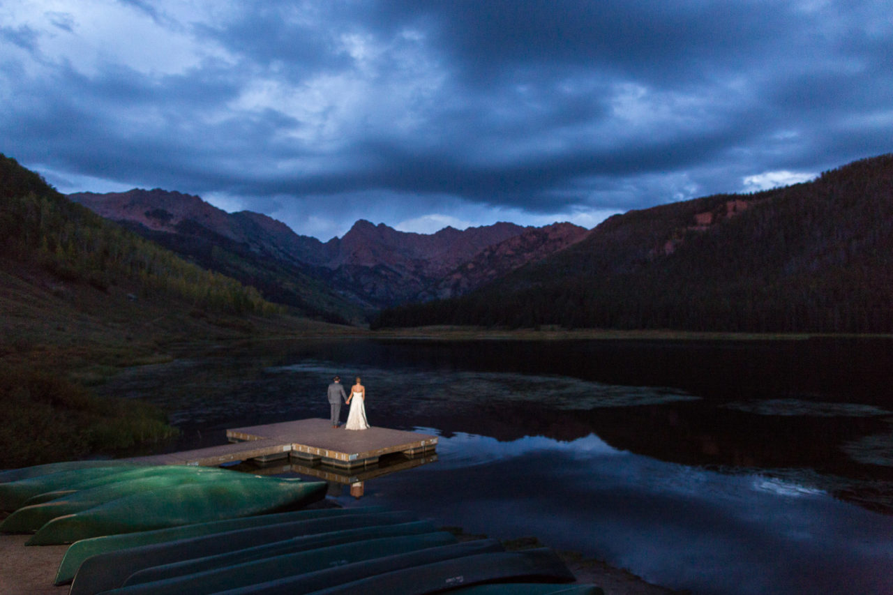 Piney River Ranch Wedding Couple Portraits Blue Hour Colorado Mountain Wedding Venue