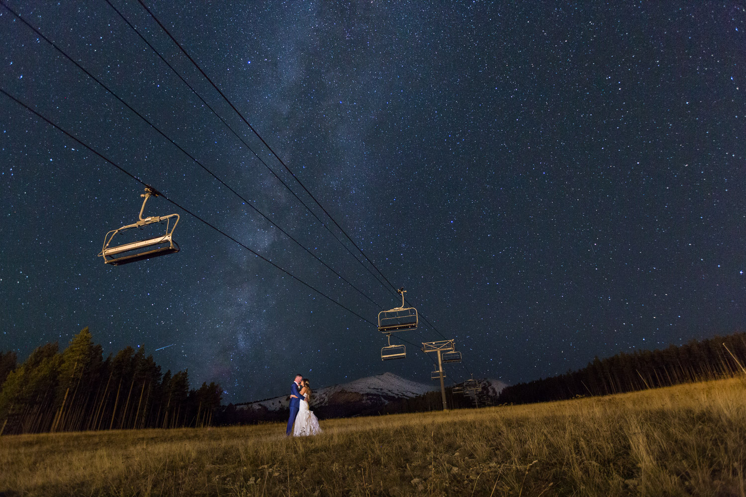 Sevens Breckenridge Wedding Portrait with Stars and Milky Way Colorado Mountain Wedding Venues