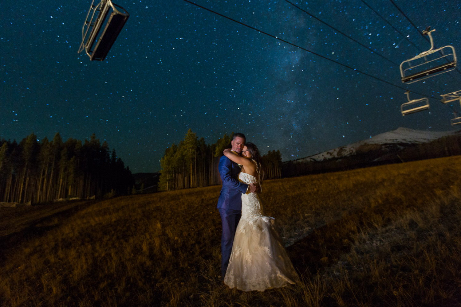 Sevens Breckenridge Wedding Portrait with Stars and Milky Way