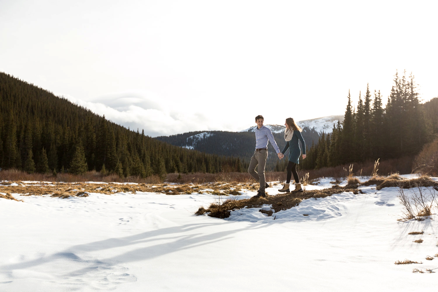 colorado mountain engagement in snow