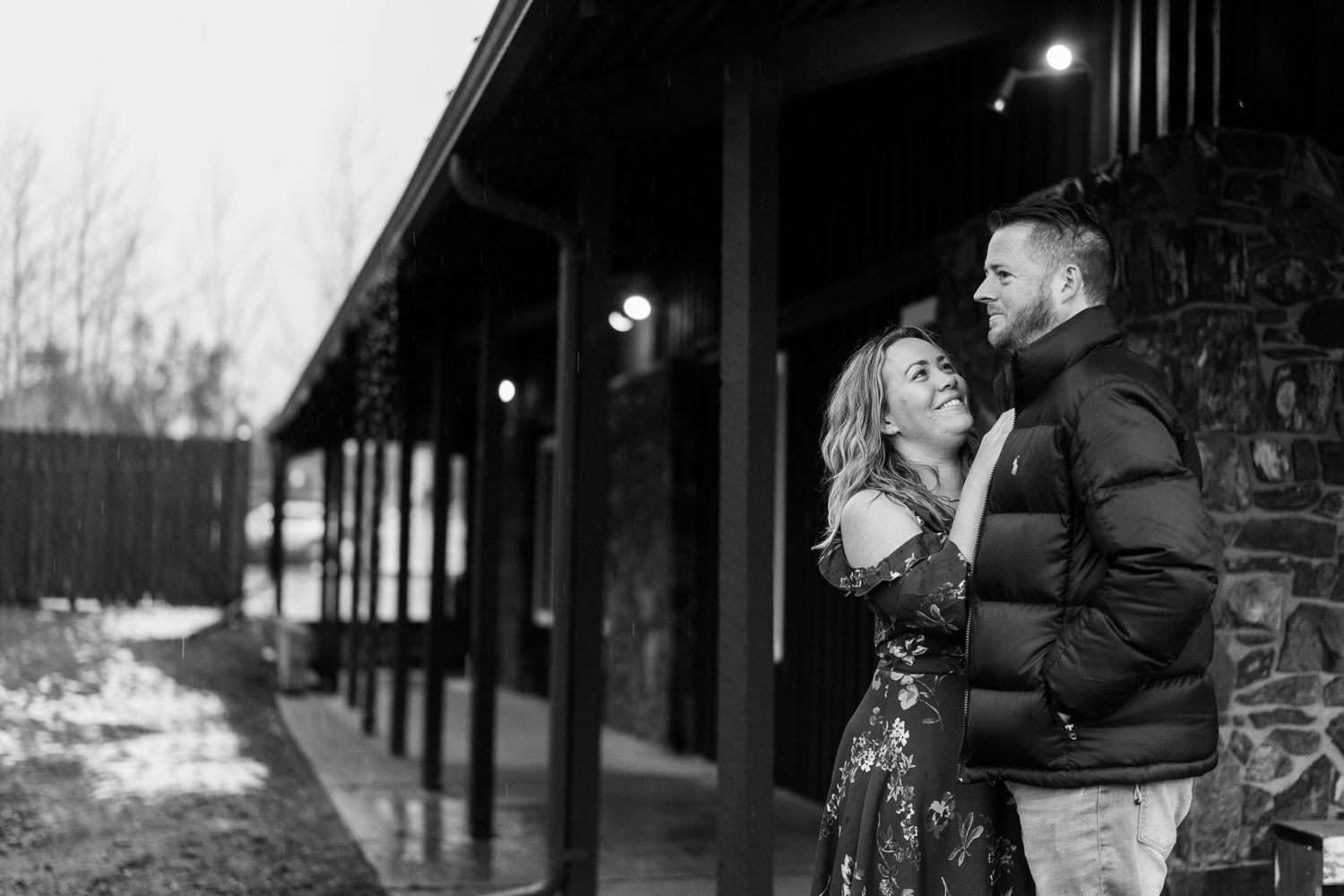 Winter Keystone Engagement Photos at a brewery