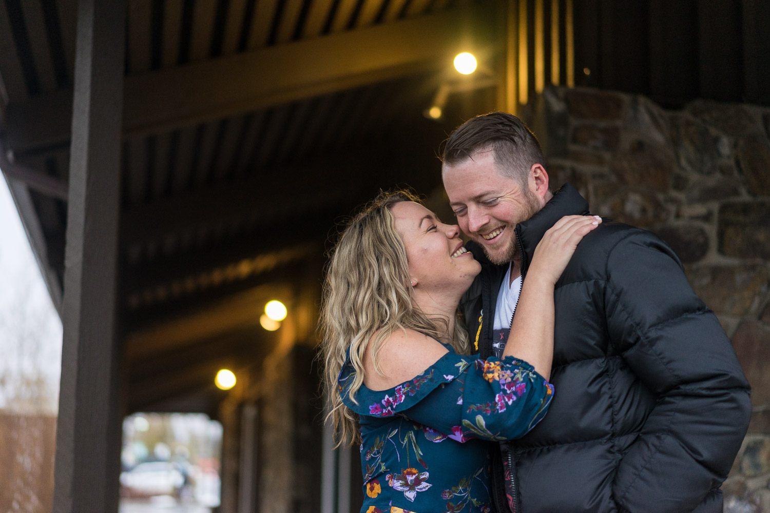 Winter Keystone Engagement Photos at a brewery