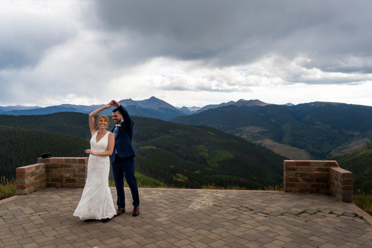 Fall Vail Wedding Deck Elopement First Dance with Mountain Views