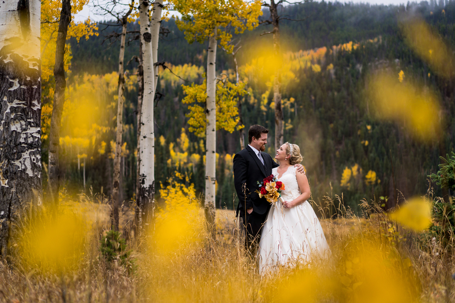 Black Canyon Inn Wedding with Portraits in Rocky Mountain National Park with peak fall colors