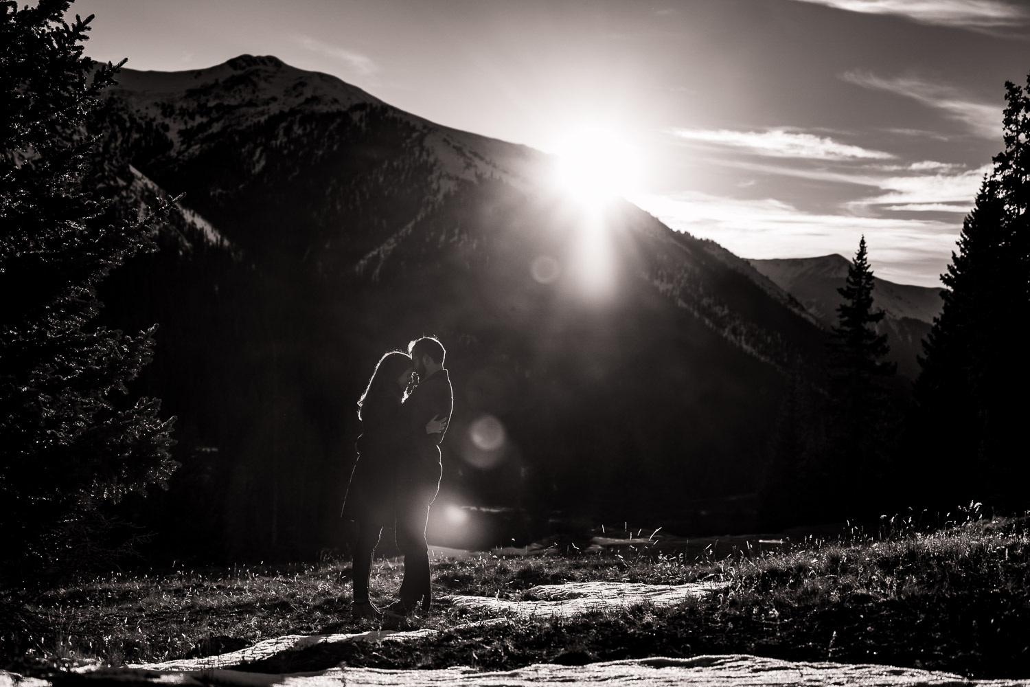 Colorado Mountain Engagement Photos with mountain views and sunset