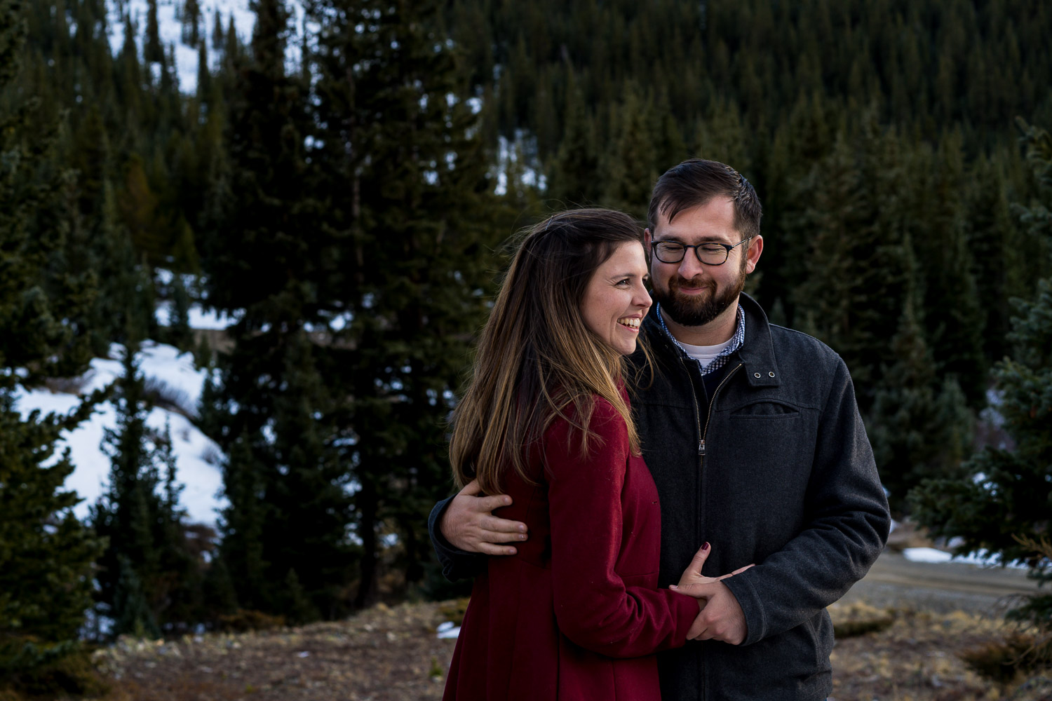 Colorado Mountain Engagement Photos in the forest