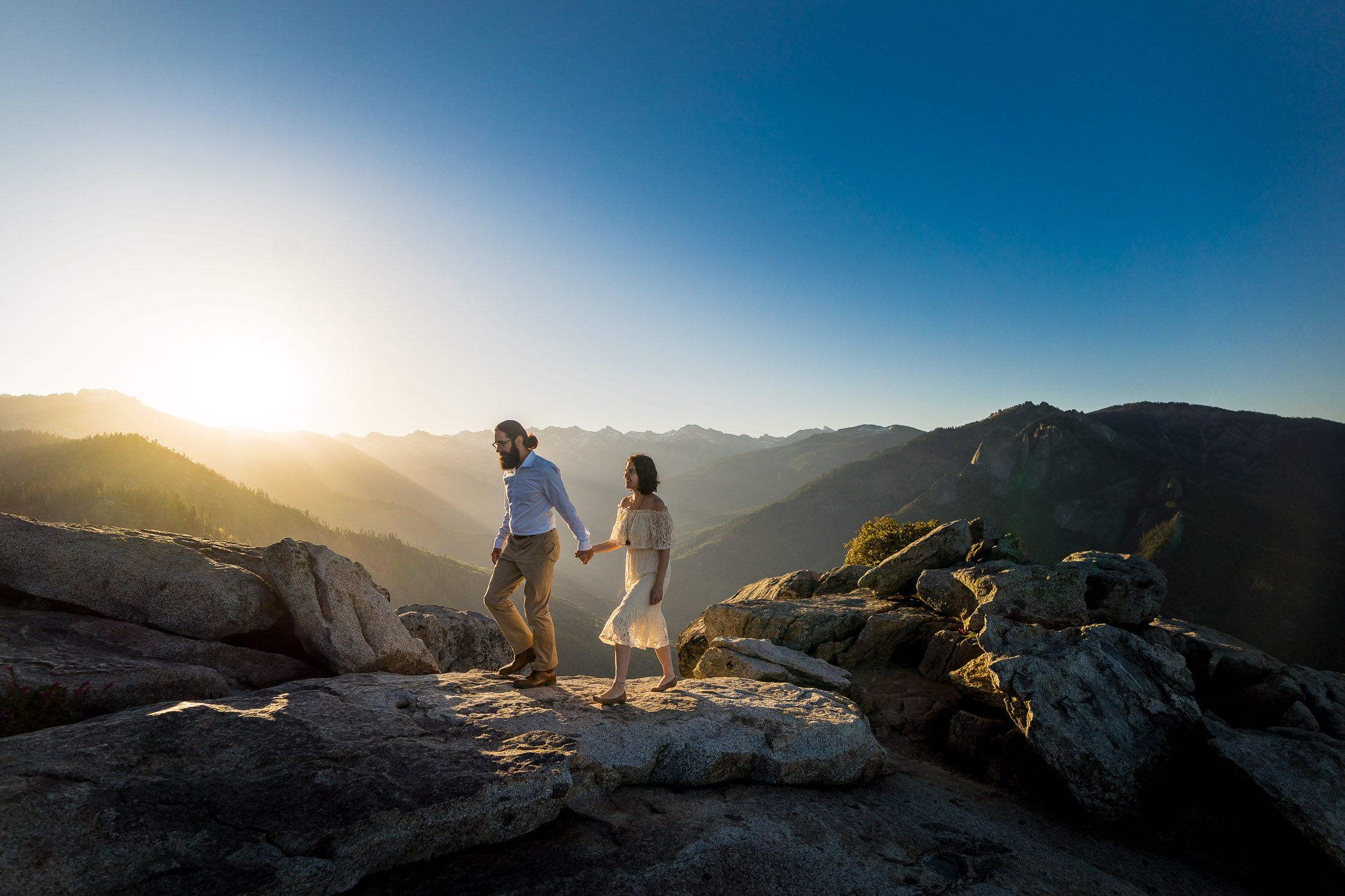 California national park adventure wedding sunrise session hiking on moro rock