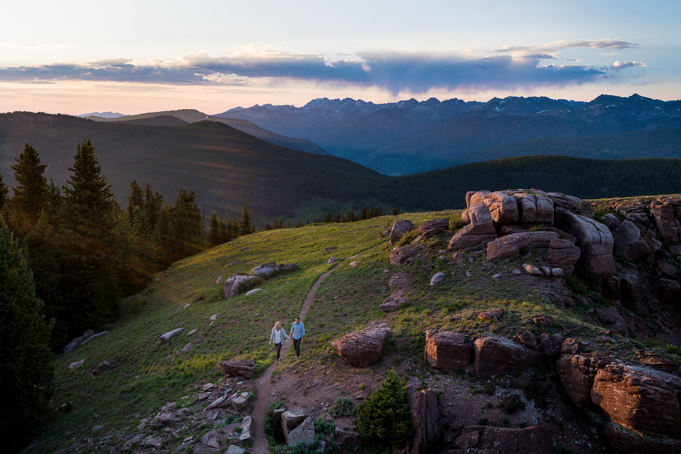 summer colorado mountain engagement with mountain views at sunset | vail wedding photographers