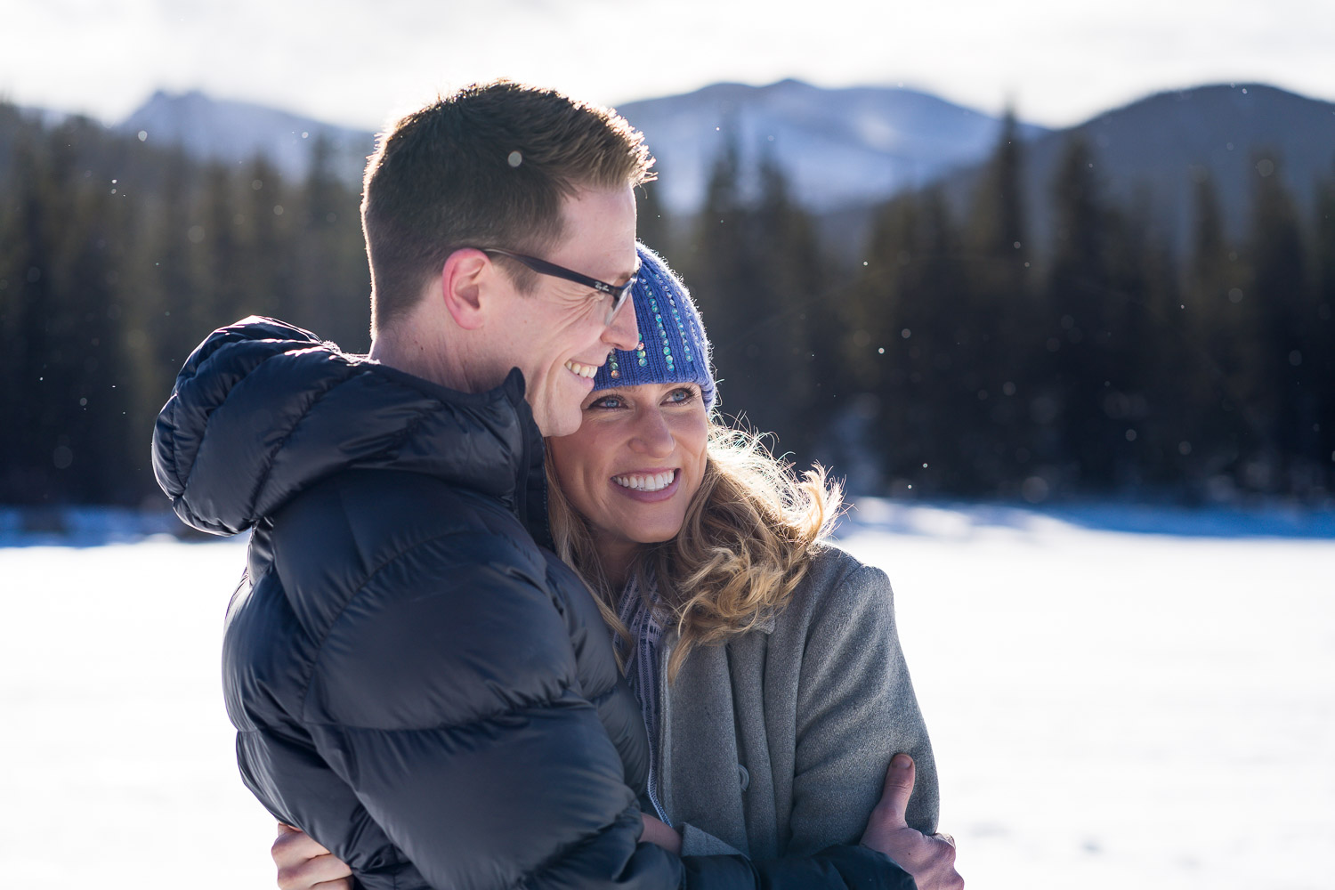 chief mountain winter evergreen engagement photography
