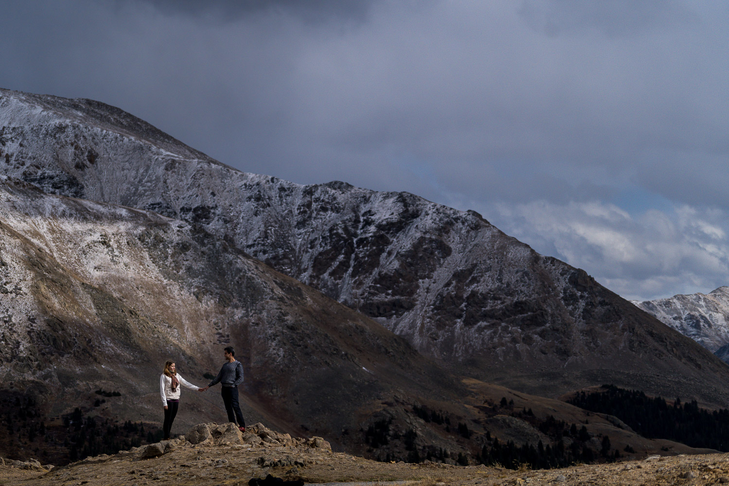 Maroon Bells Engagement Photos stormy sky