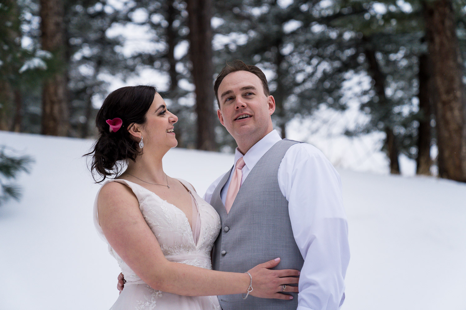 Golden Wedding Photography The Pines at Genesee Couple Portraits in Snow