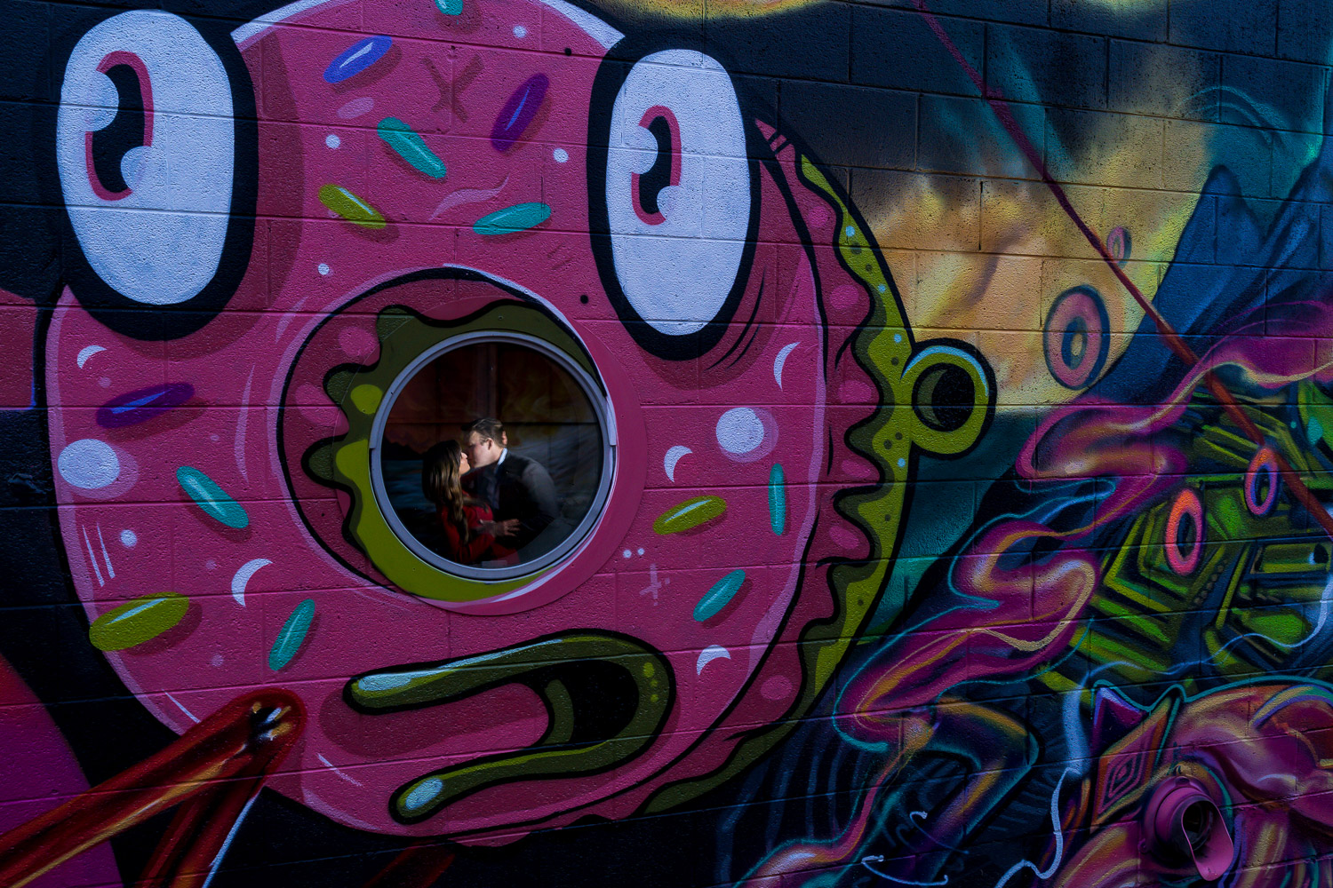 Downtown Denver Engagement Street Art Pink Donut