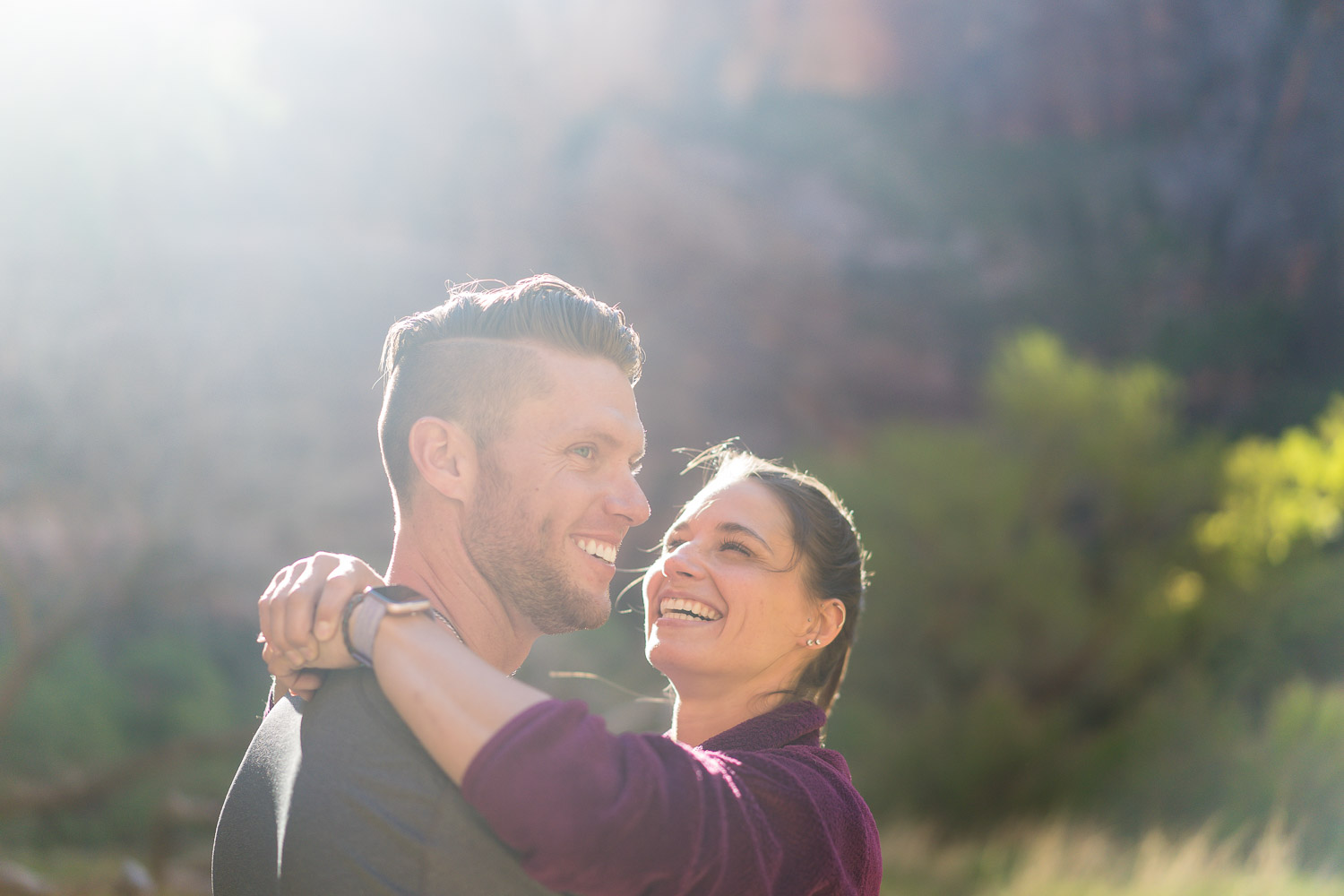 Zion National Park Engagement Photos in morning light