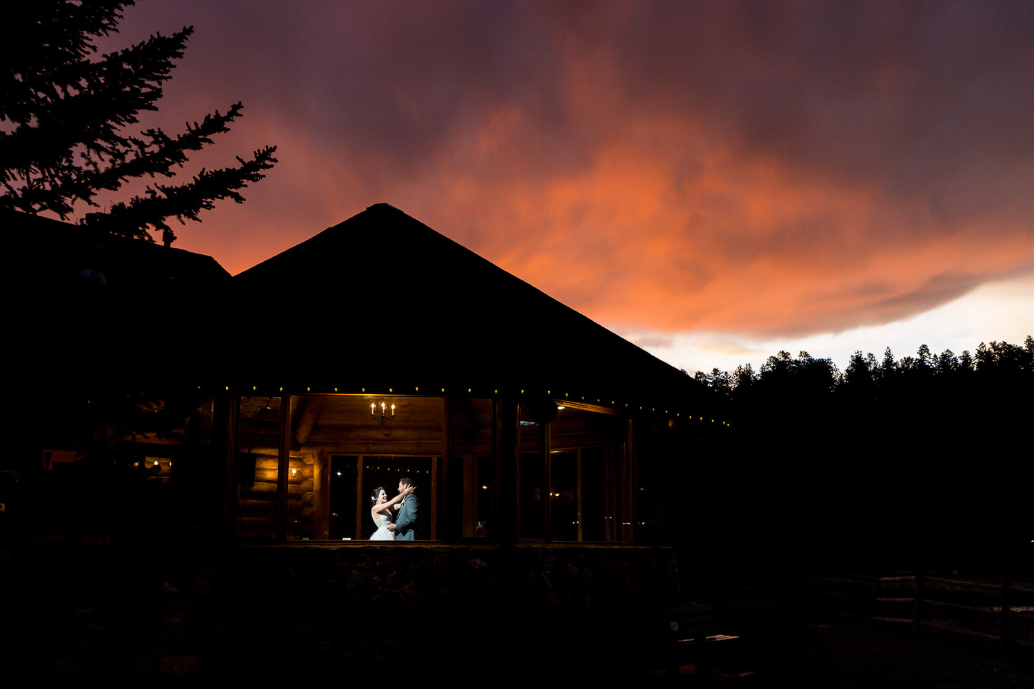 Evergreen Lake House Colorado Wedding Photos at Sunset