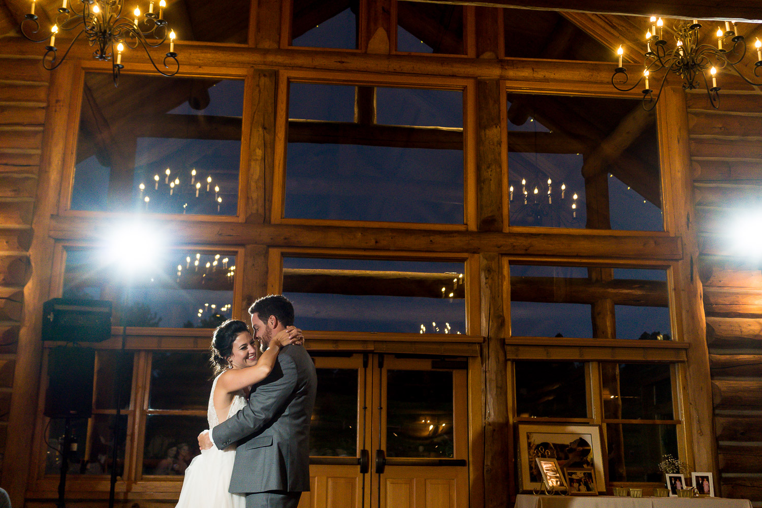 Evergreen Lake House Colorado Wedding Photos Bride and Groom in House