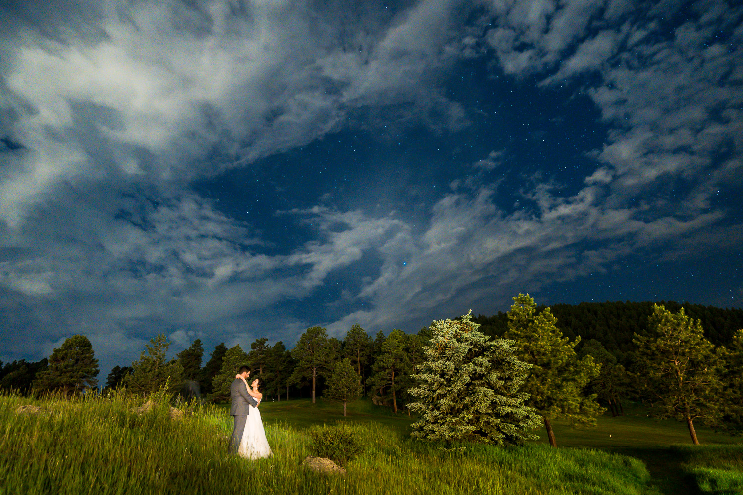 Evergreen Lake House Colorado Wedding Photos Bride and Groom Stars