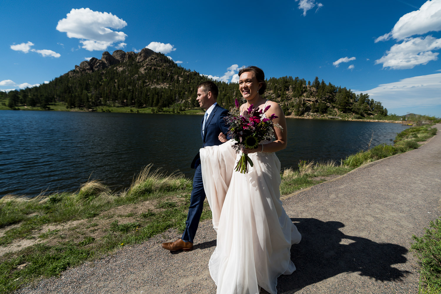 Lily Lake Wedding Colorado Mountains Bride and Groom