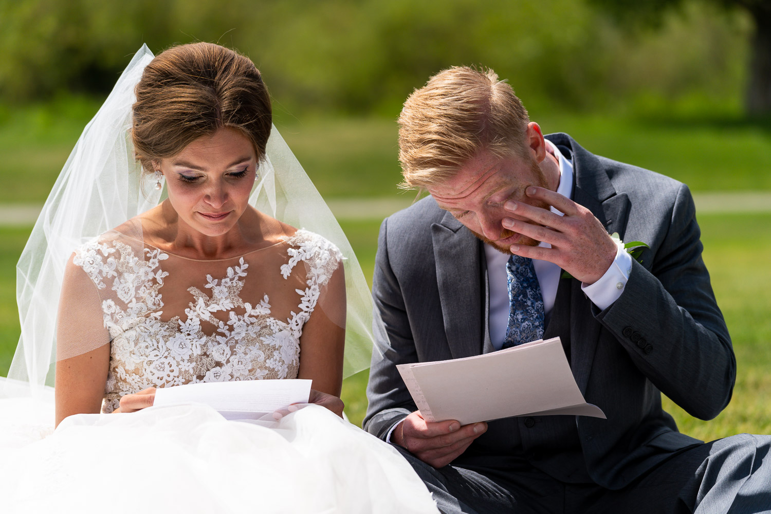 Silverthorne Pavillion Wedding Bride and groom reading