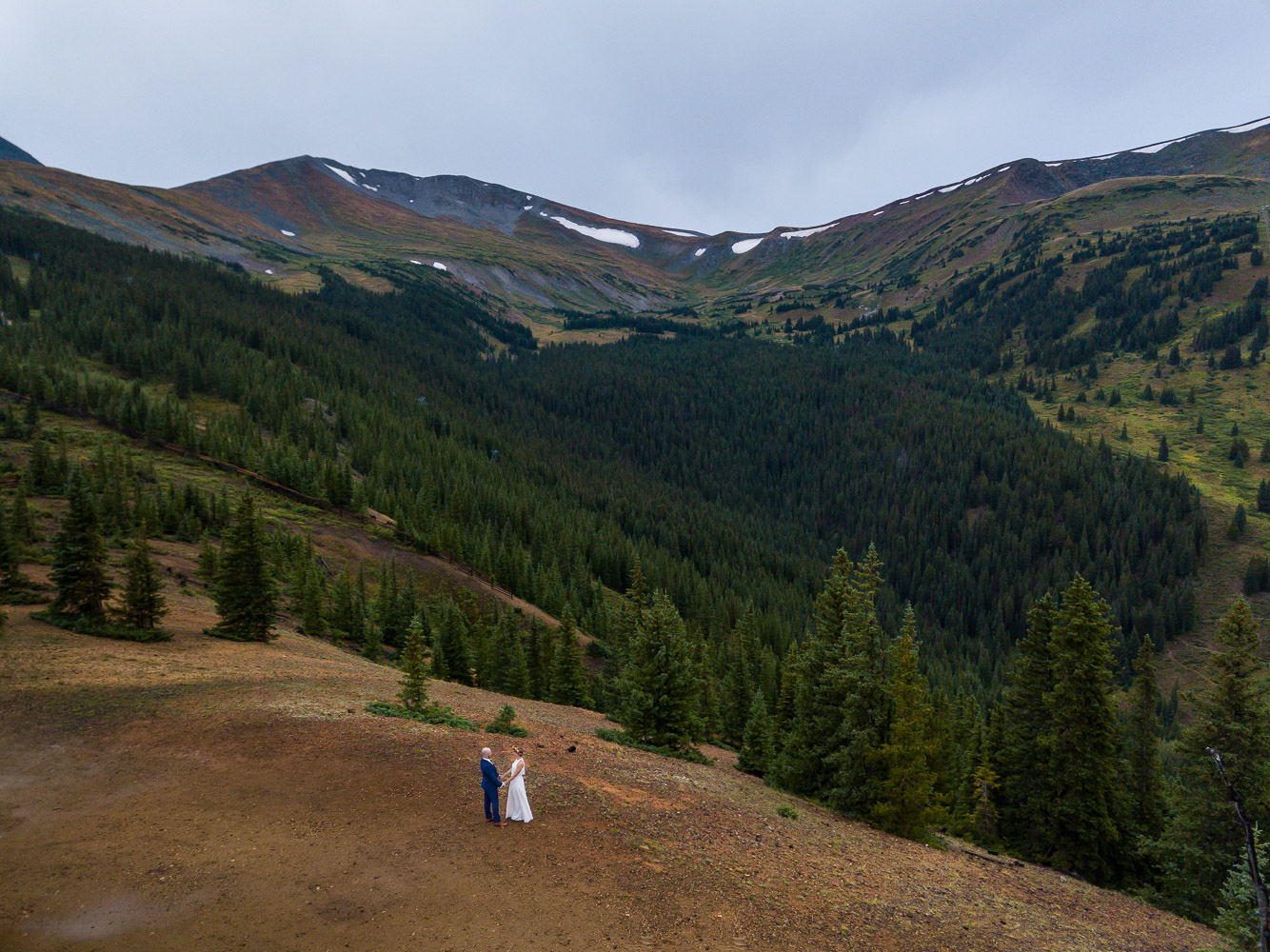 wedding in the mountains drone photo