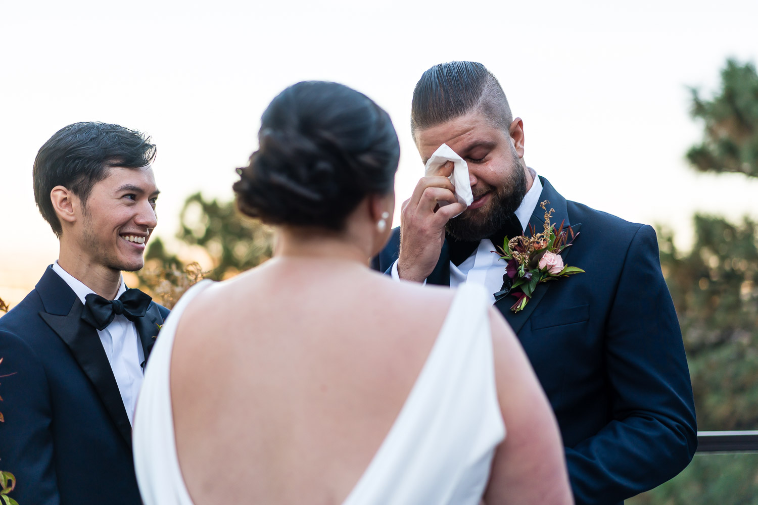 emotional groom during flagstaff house wedding